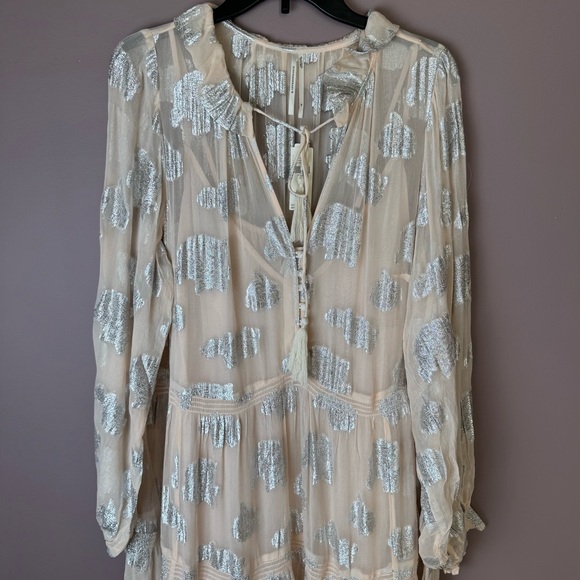 Anthropologie The Marais Chiffon Maxi Dress Shine Edition Peach Metallic 1X - Picture 4 of 14